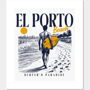 Vintage Surfing El Porto Beach, California // Retro Surfer Sketch // Surfer's Paradise Posters and Art